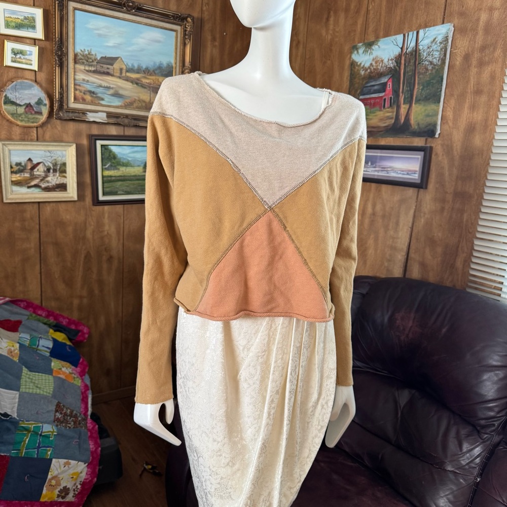 Free People Montauk Pieced Boho Oversized Crop Sweater